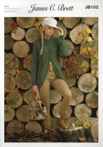  JB102 James C Brett Ladies Cardigan in Aran or Rustic Aran