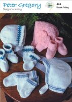 PG463 Peter Gregory Assorted Baby Hats, Mitts and Bootees Birth-1yr in DK